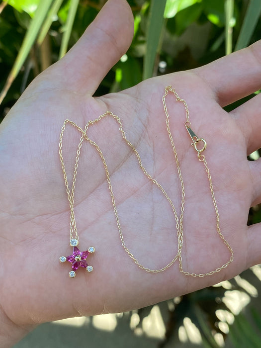 18k kite cut ruby diamond star pendant on chain