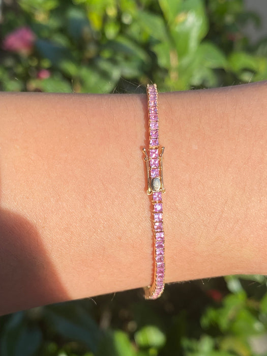 14k princess cut pink sapphire tennis bracelet