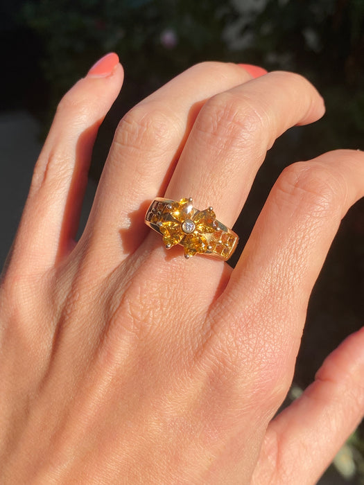 14k citrine flower diamond ring size 7