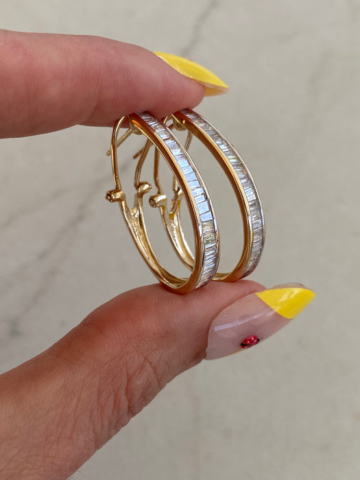 Vintage 14K Natural Baguette Diamond Hoop Earrings – 1.00 CTW