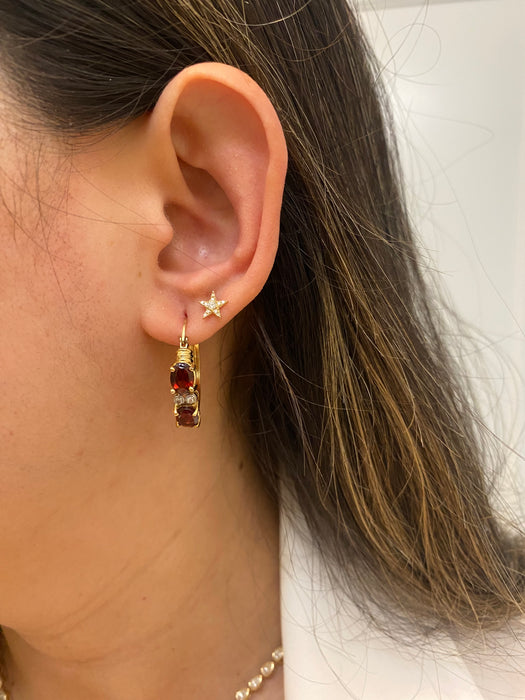 14k garnet and diamond hoop earrings