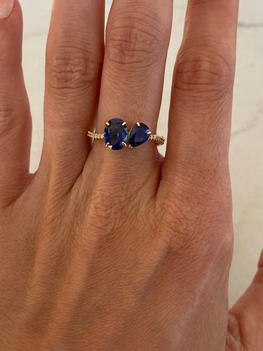 14K Gold Blue Sapphire & Diamond Ring
