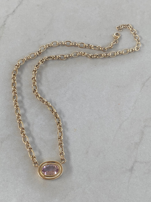 14K East-to-West 3.3 Carat Morganite Double-Bezel Trombone Necklace