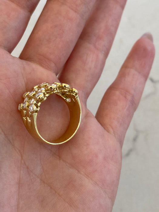 Vintage 18K Gold Five-Row Diamond Bezel Ring