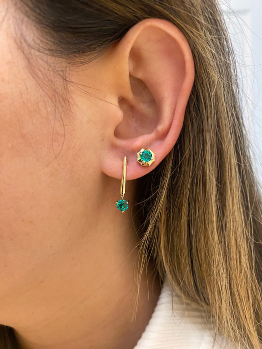 14K Gold Lab Emerald Dangle Earrings