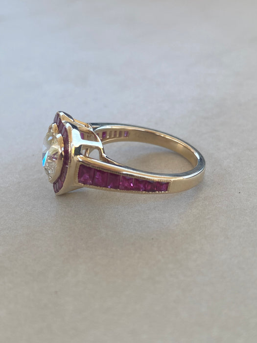 14K Lab Diamond Heart Ring with Natural Ruby Halo