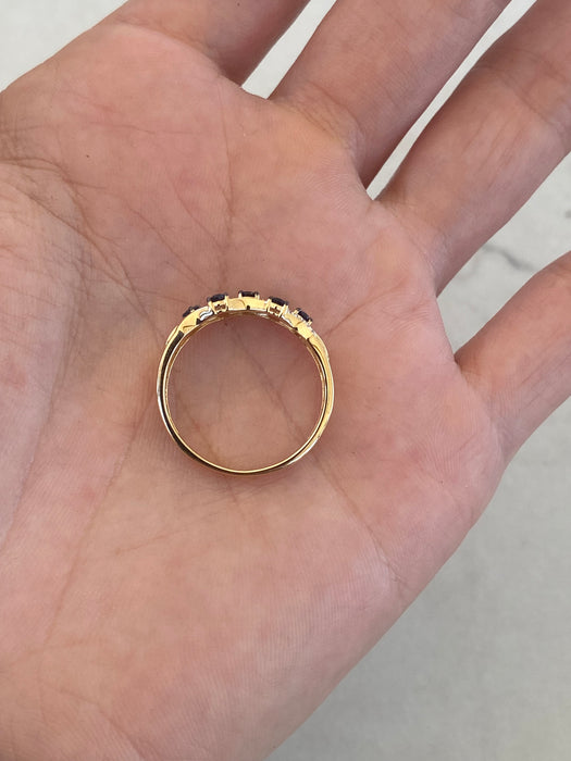 14K Gold Blue Sapphire & Diamond Triple Row Ring