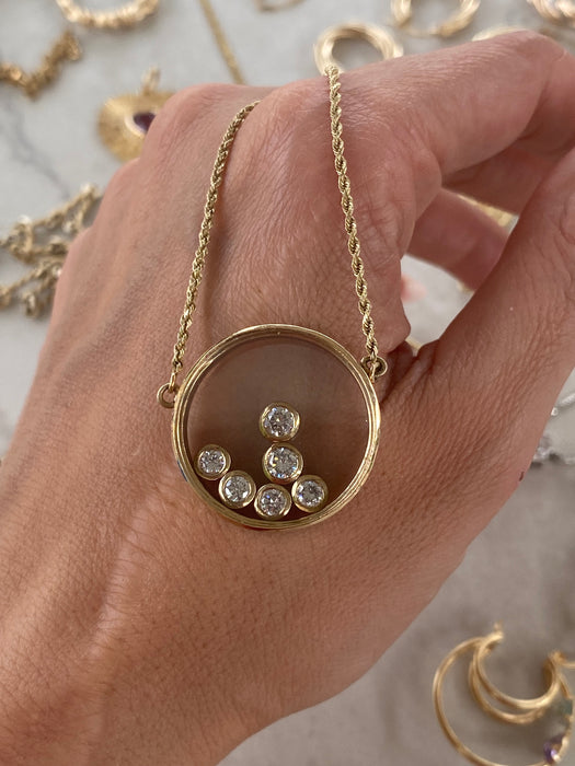 14K Vintage Diamond Glass Shaker Rope Chain Necklace