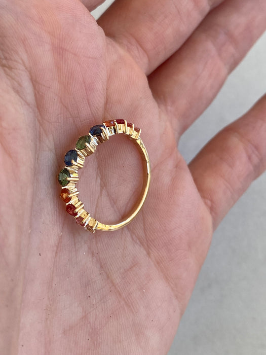 14K Gold 1.10 Carat Rainbow Sapphire Wavy Ring Size 7