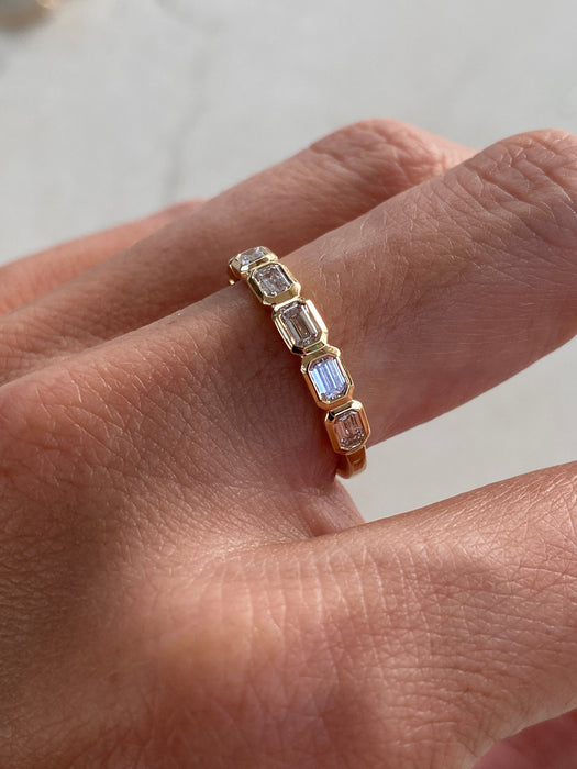 14K Gold East-West Emerald Cut Lab Diamond Bezel Band Ring