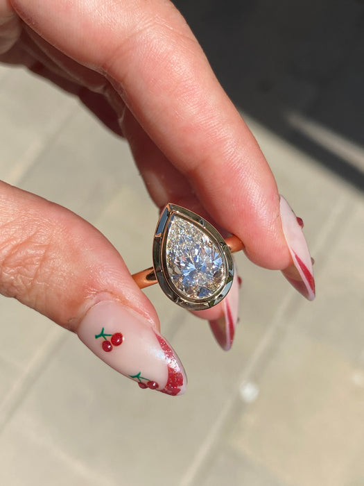 14K Double Bezel Set 3.02 Carat Lab Pear Diamond Ring