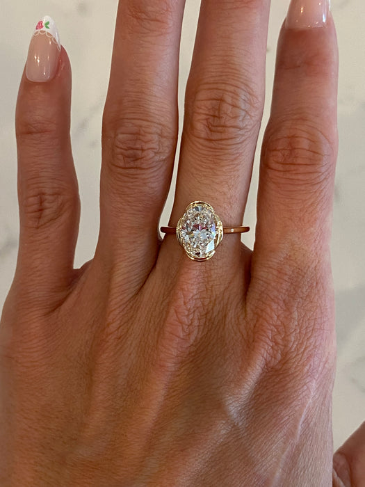 14K Gold Bezel Set Oval Lab Diamond Ring – 3.50 Carat IGI Certified