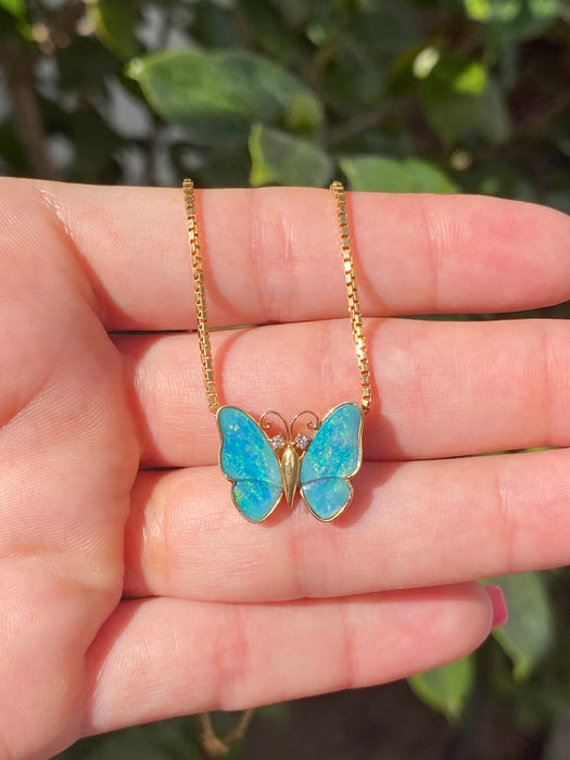 18k opal diamond butterfly slider on chain