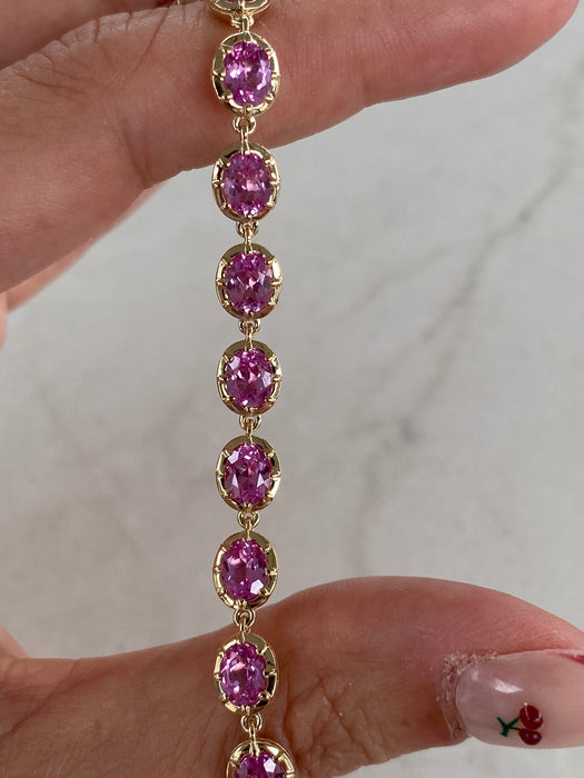 14K Gold Oval Lab Pink Sapphire Tennis Bracelet – 8.6 CTW