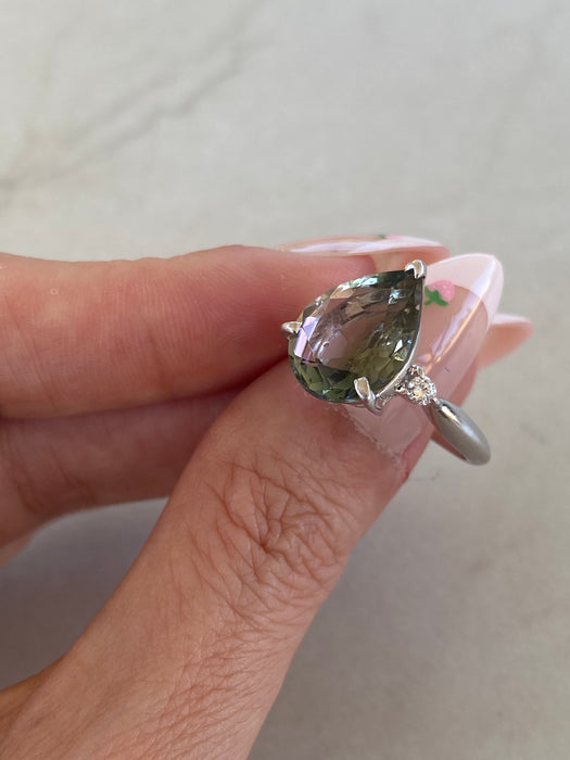 Vintage Platinum 900 Mermaid Tourmaline & Diamond Ring