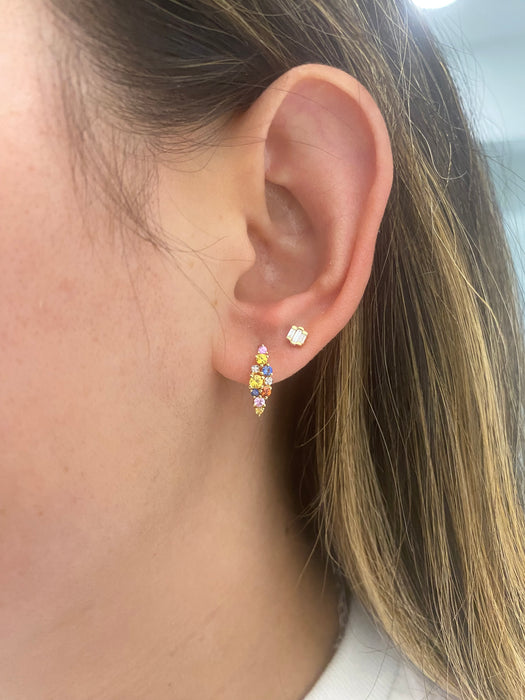 14K Gold Natural Rainbow Sapphire & Diamond Huggie Earrings