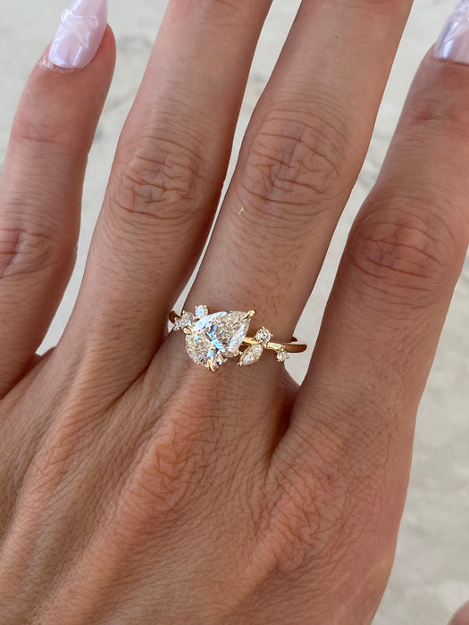 14K 1.9 TCW Pear Lab Diamond Cluster Ring
