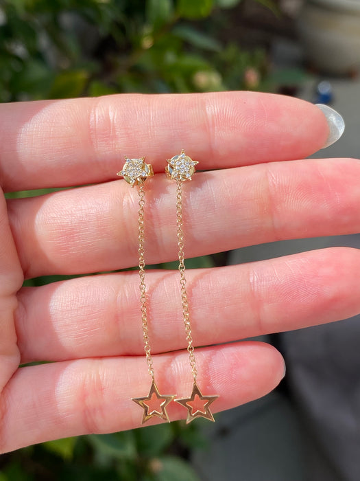 14k diamond star dangly drop earrings