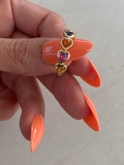 14K Gold Rainbow Heart Gemstone Ring