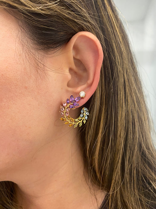 18K Gold Rainbow Marquise Laurel Earrings