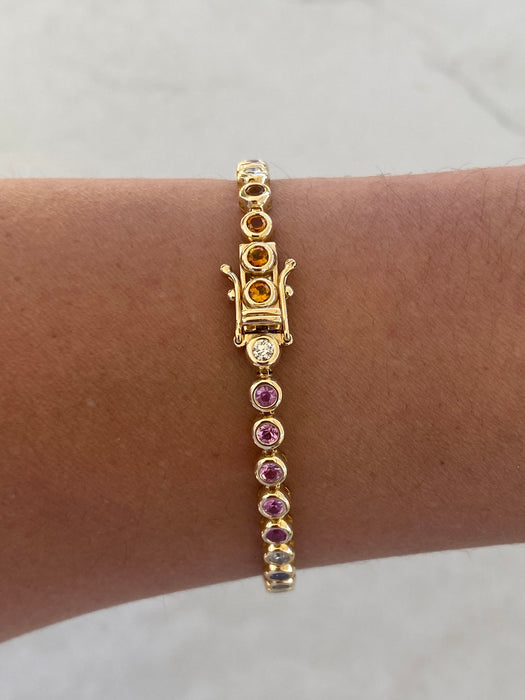 14K Gold Bezel Set Sapphire & Diamond Tennis Bracelet