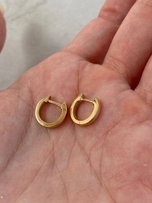 14K Gold Pink Enamel Diamond Huggie Earrings