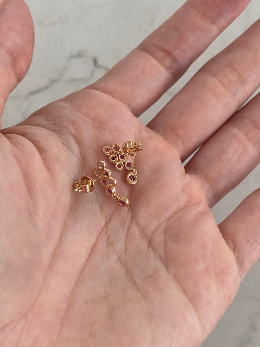 14K Rose Gold Ruby & Pink Sapphire Drop Earrings