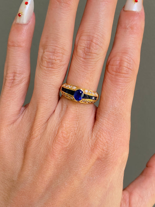 Vintage 18K 1.9 TCW Blue Sapphire & Diamond Ring Size 6.25
