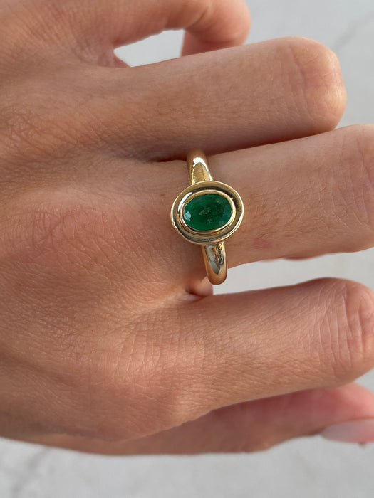 14K Double Bezel Set Emerald Ring