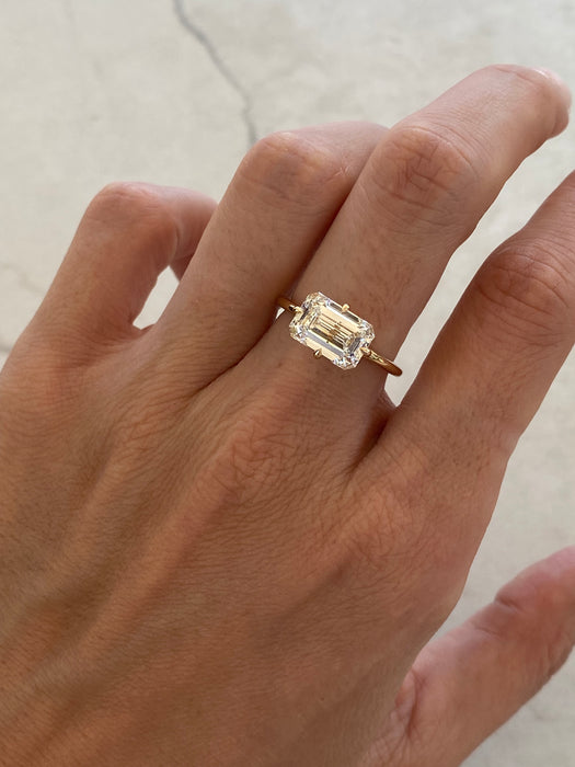 14K East-West Emerald Cut Lab Diamond Solitaire Ring — 3.03 Carats- IGI