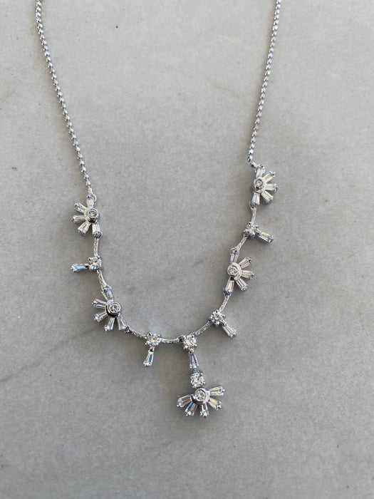 Vintage 18K White Gold Diamond Flower Necklace | 1.30 TCW Natural Diamonds