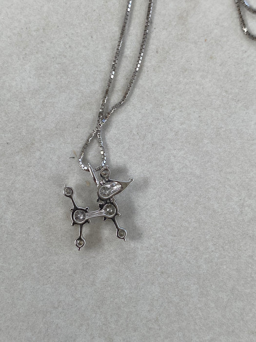 Vintage 18K White Gold Diamond Poodle Necklace