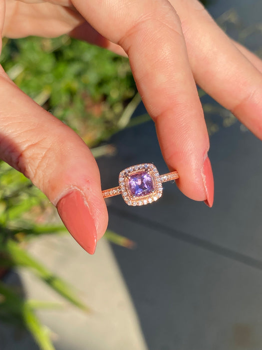 14k rose gold diamond amethyst ring size 6.5