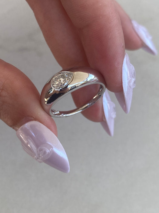 14K White Gold Pear Lab Diamond Ring 0.75 CTW Flush Set