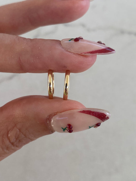 14K Gold Detachable Lab Pink Sapphire Bezel Huggie Earrings