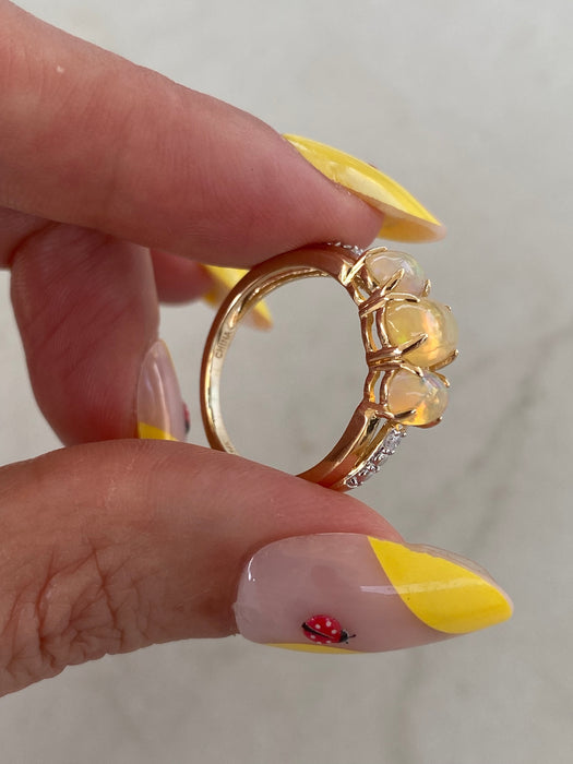 Vintage 14K Gold Ethiopian Opal Ring with Diamond Accents