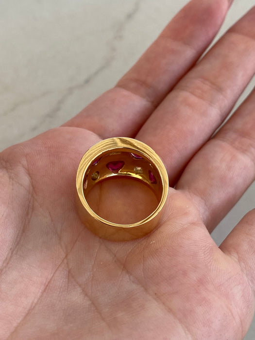 Vintage 18K Gold Ruby Heart & Diamond Ring