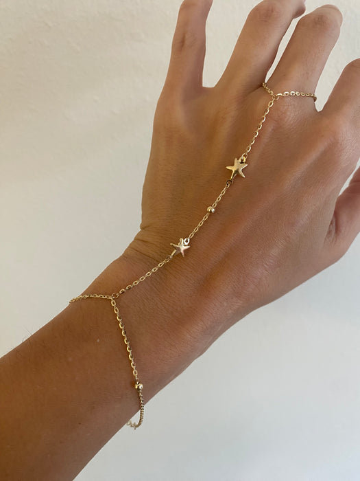14K Gold Double Puffy Star Hand Chain
