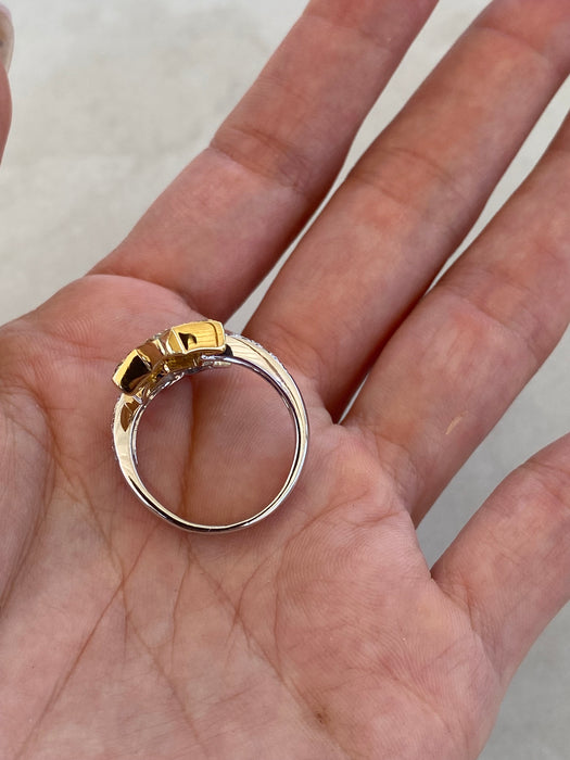 Vintage 18K Two-Tone Gold Diamond Star Bypass Ring