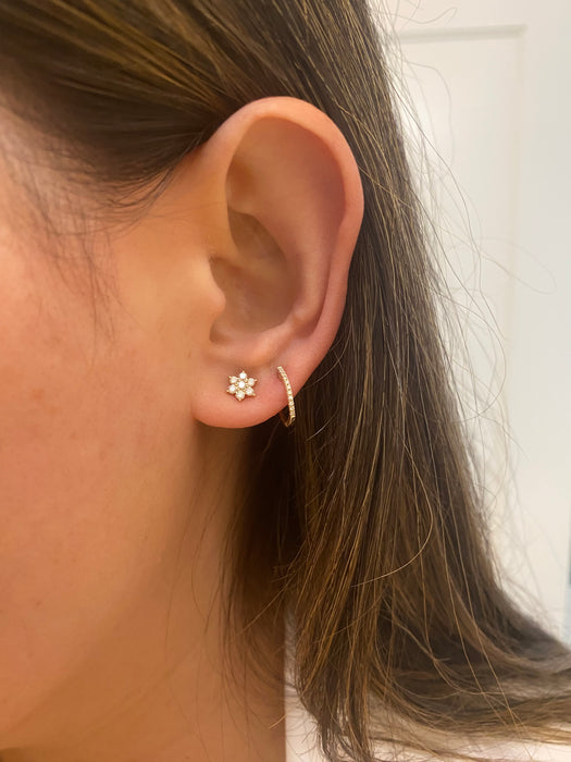14k diamond star flower stud earrings