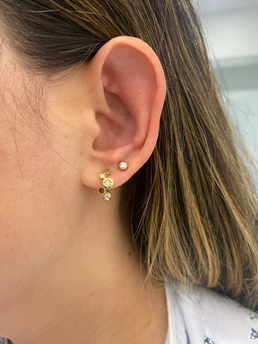 14K Gold Natural Diamond Disc & Starburst Huggie Earrings