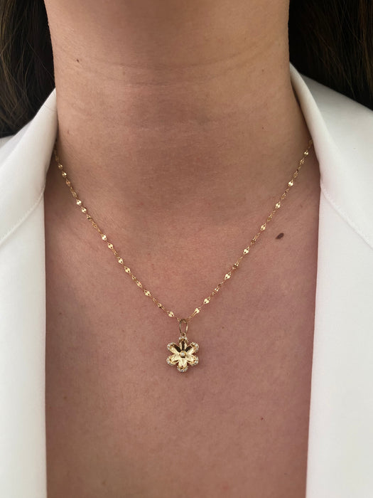 14k diamond flower charm pendant