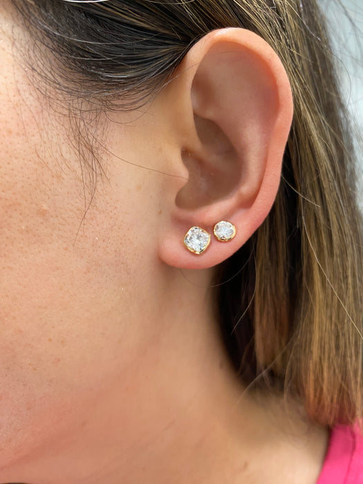 14K Gold 2 Carat Cushion Cut Lab Diamond Bezel Stud Earrings