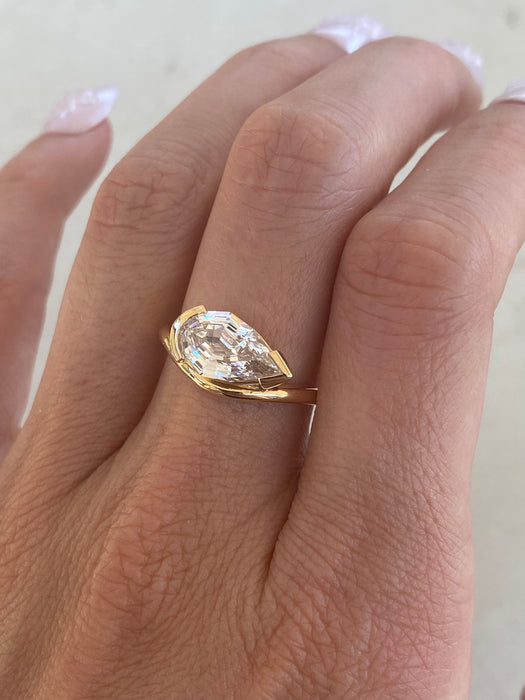 14K Gold 2.03ct IGI Certified Lab Diamond Pear Step-Cut Ring