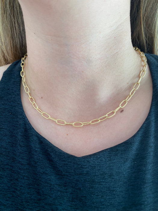 14k solid textured paperclip necklace 17”