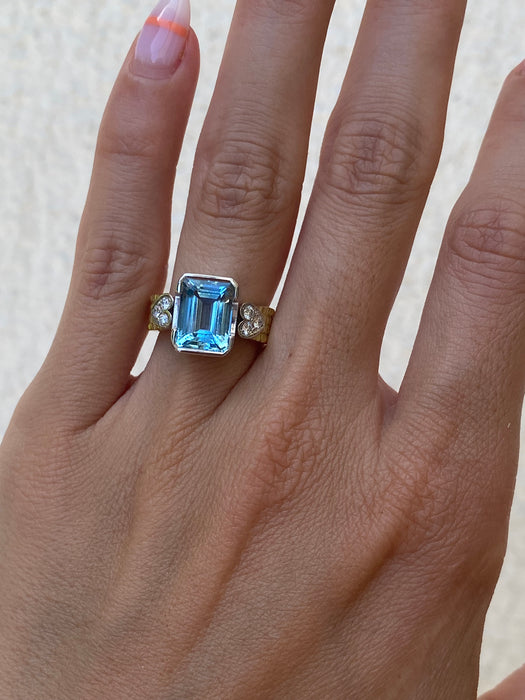 Platinum 900 18k aquamarine heart diamond ring size 4.75