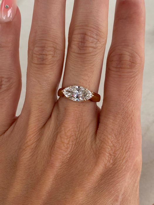 14K Gold 2.01 Carat East-West Marquise Lab Diamond Ring
