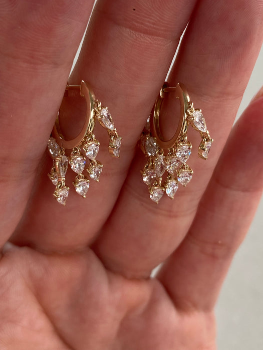 14K Gold Multi-Pear Lab Diamond Huggie Earrings