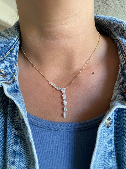 14K 3.6 TCW Lab Diamond Pear Lariat Necklace