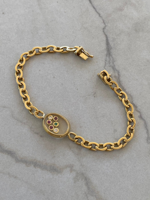 18K Vintage Emerald & Diamond Floating Charm Bracelet